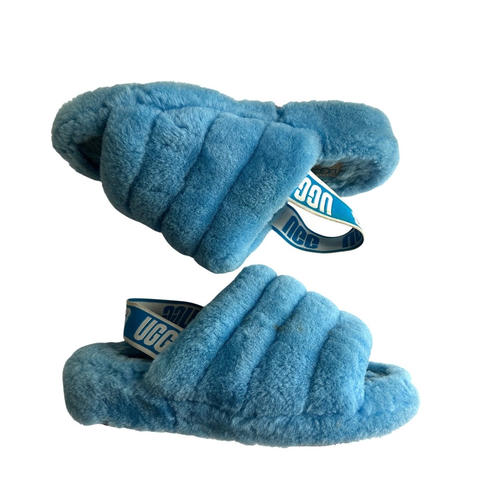 UGG Fluff Yeah Slide Clear Water Blue Sheepskin Slippers 1110083 Womens 8